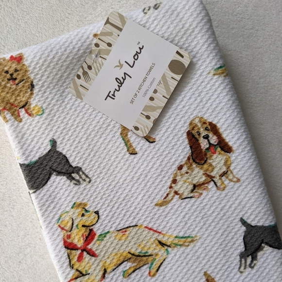 Boston Terrier Various Breed Dog Print Kitchen Towel Set Of Two White Multi NWT - Picture 13 of 14